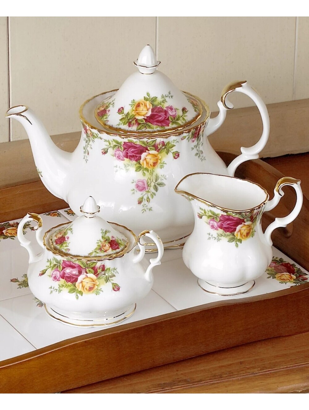348$ Royal Albert "Old Country Roses" 3-Piece Tea Set White Multicolor